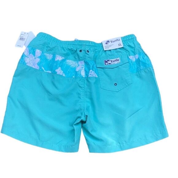 TRUNKS SURF & SWIM CO. MENS SHORTS TROPICAL PRINT QUICK DRY BLUE GLOW XL - Picture 2 of 6
